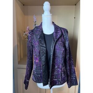Y2K Purple Black Medium Floral Tapestry Embroidered Jacket‎ Dark Fairy Witchy
